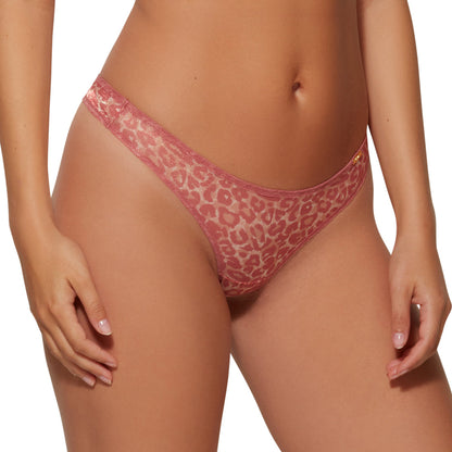 Gossard Glossies Leopard Pink Printed Sheer Thong Panty
