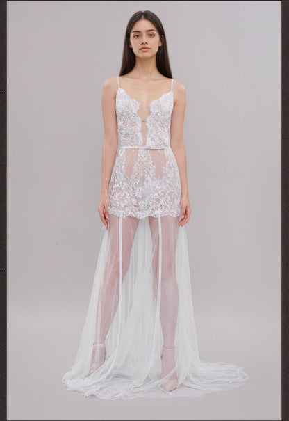 Aureline Veil Sheer Lace Boudoir Gown