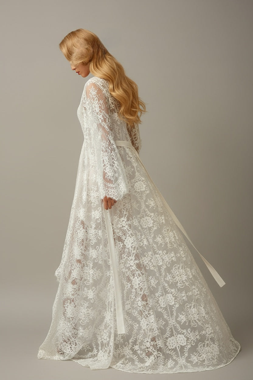 Viola Matin Lace Robe and Satin Nightgown Set