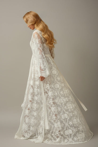 Viola Matin Lace Robe and Satin Nightgown Set