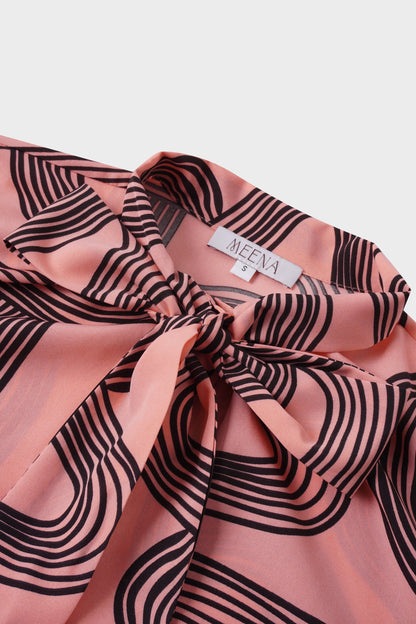 Front Placket Bow Blouse-Black Swirl by MEENA