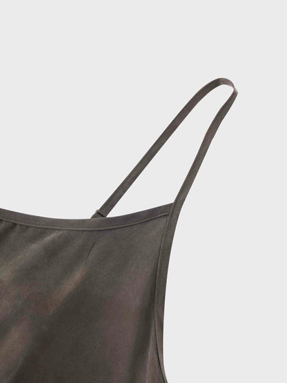 Cupro Crew Neck Slip Dress-Olive by HAILEY