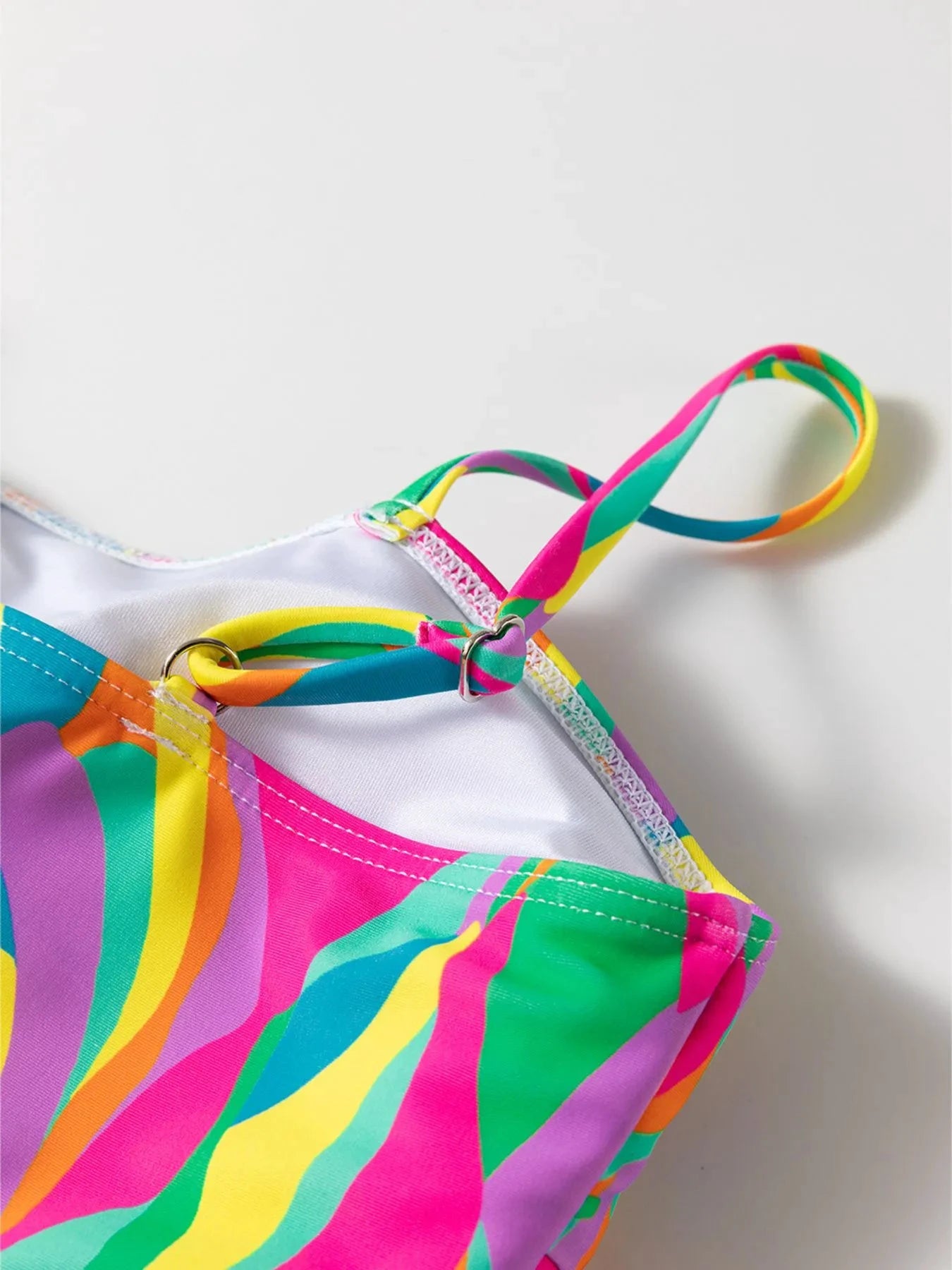 Multicolour Abstract Print Textured Spaghetti Strap High Waist Bikini Set by Trendsi