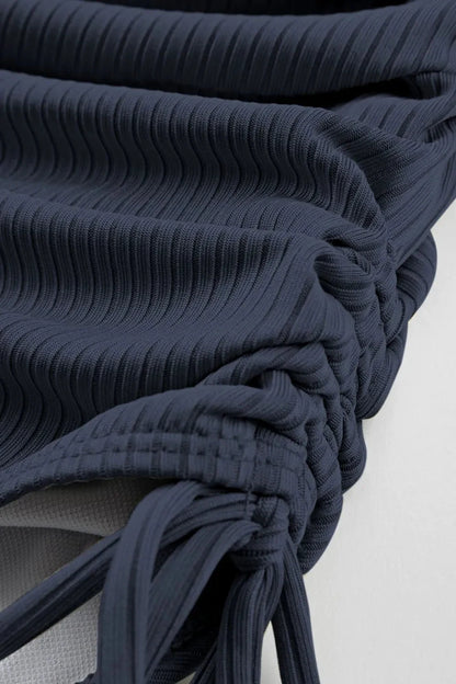 Ribbed Drawstring Sides Cutout One Piece Swimsuit by Trendsi