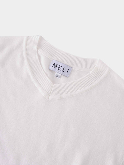High V Lightweight Sweater-White by MELI