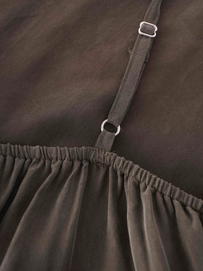 Cupro Crew Neck Slip Dress-Olive by HAILEY