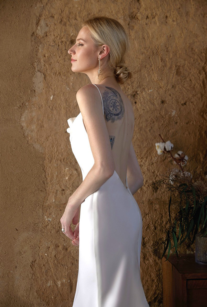 Evelise Promise Draped Cowl-Neck Satin Bridal Gown