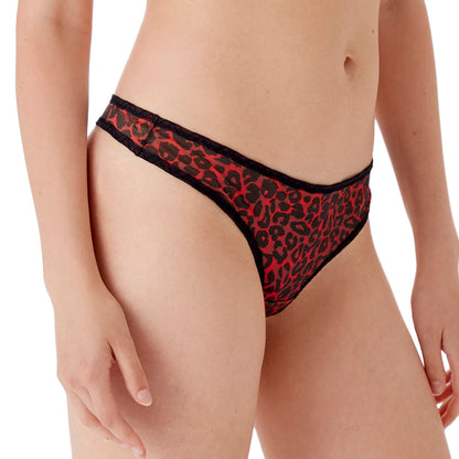 Gossard Glossies Leopard Red Printed Sheer Thong Panty