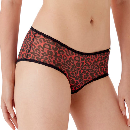Gossard Glossies Leopard Red Printed Sheer Boy Short Panty