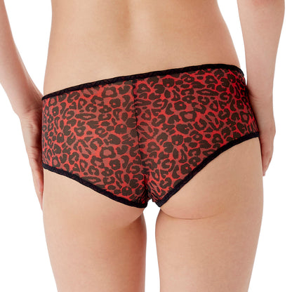 Gossard Glossies Leopard Red Printed Sheer Boy Short Panty