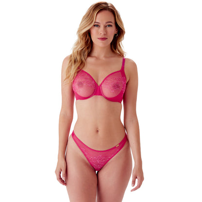 Gossard Glossies Lace Hot Pink Sheer Thong Panty