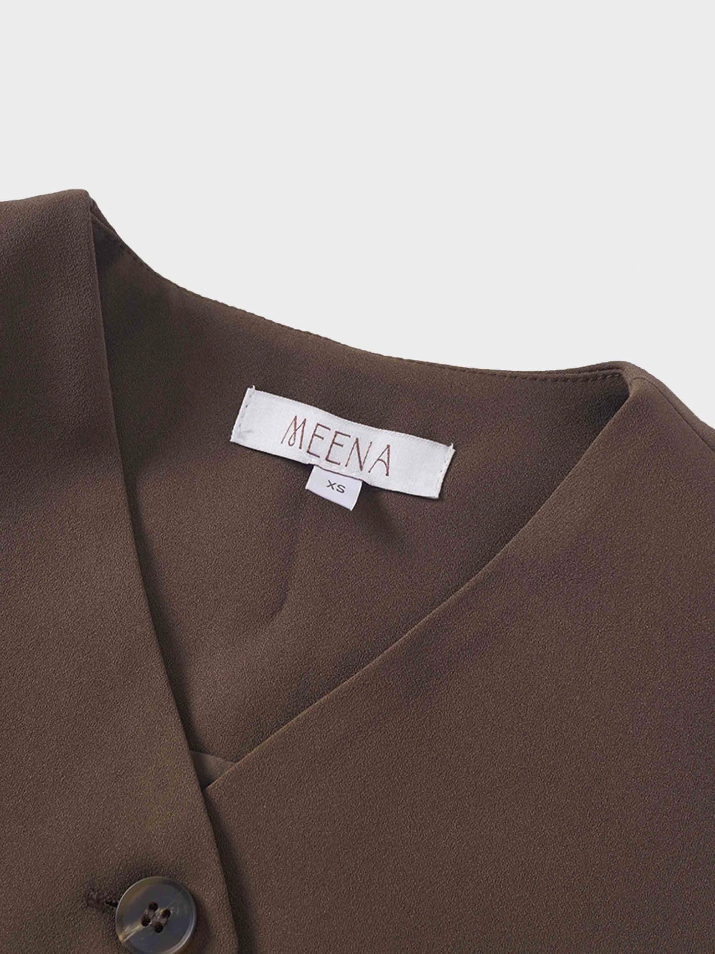 Button Down Crepe Vest-Brown by MEENA