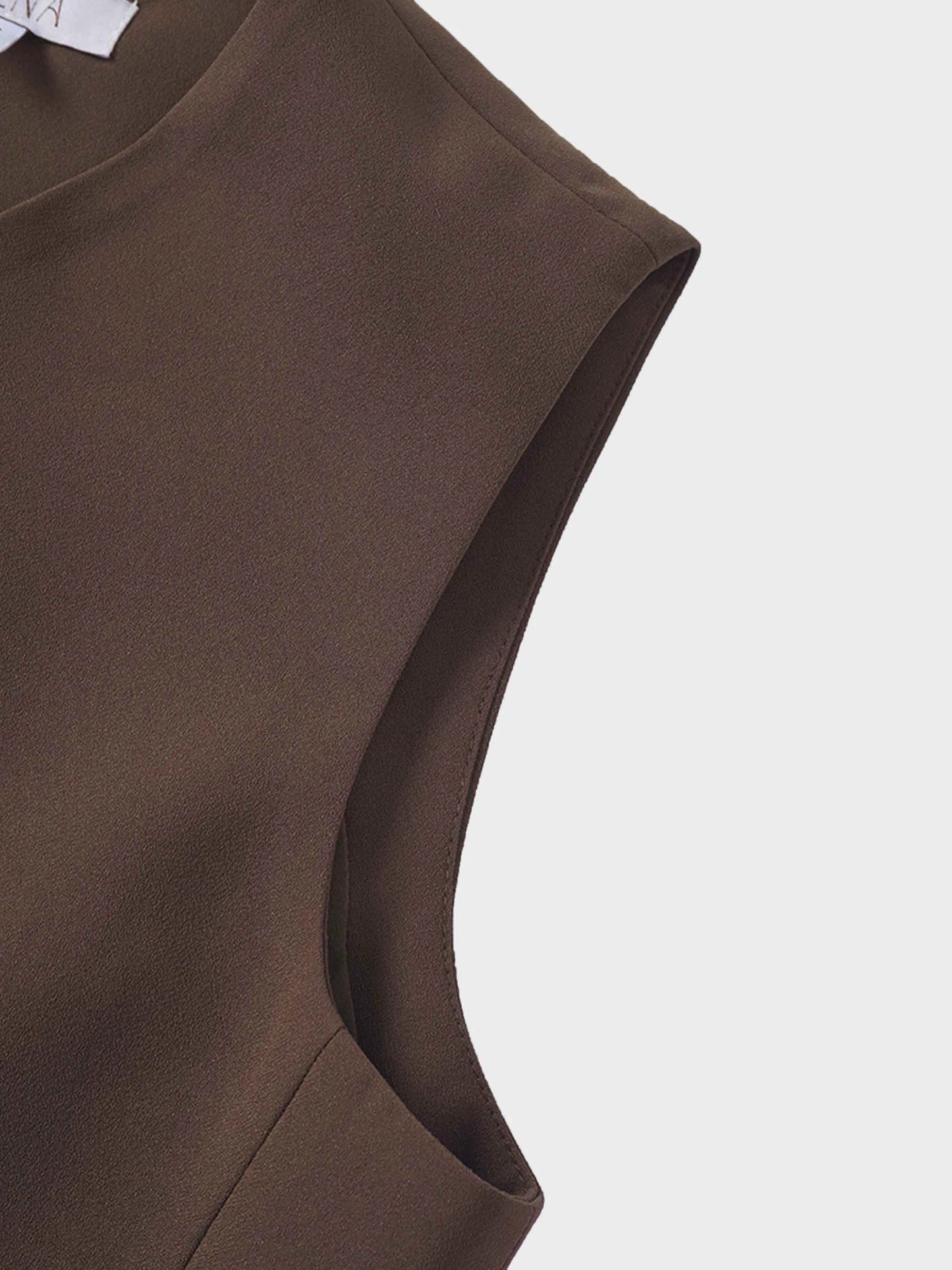 Button Down Crepe Vest-Brown by MEENA