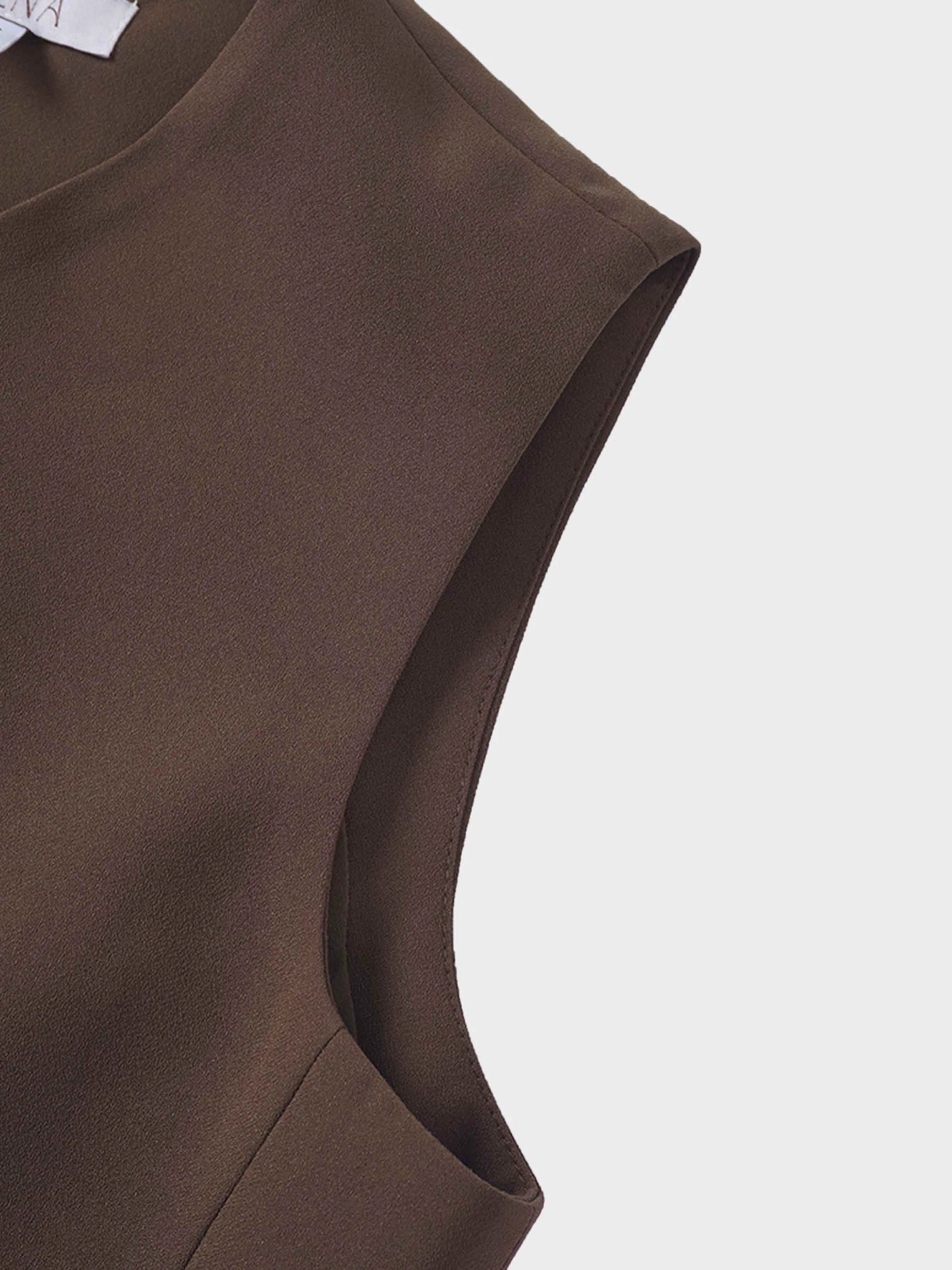 Button Down Crepe Vest-Brown by MEENA
