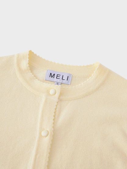 Trim Detail Crew Crop Cardigan-Yellow by MELI