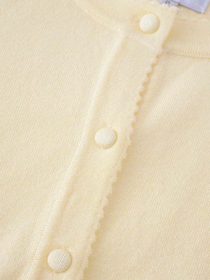 Trim Detail Crew Crop Cardigan-Yellow by MELI
