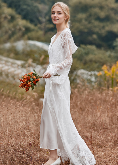 Elspeth Veil Hooded Lace Robe and Satin Slip Set
