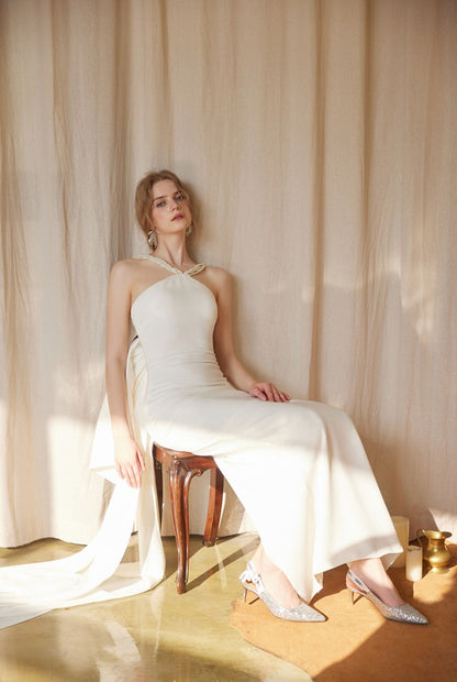 Vow in Motion Pearl-Detail Halter Bridal Gown