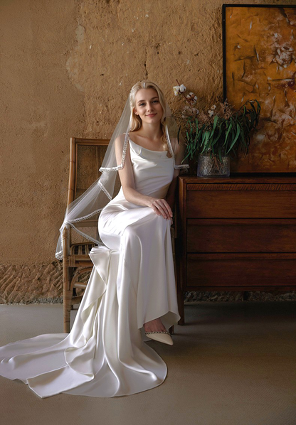 Evelise Promise Draped Cowl-Neck Satin Bridal Gown