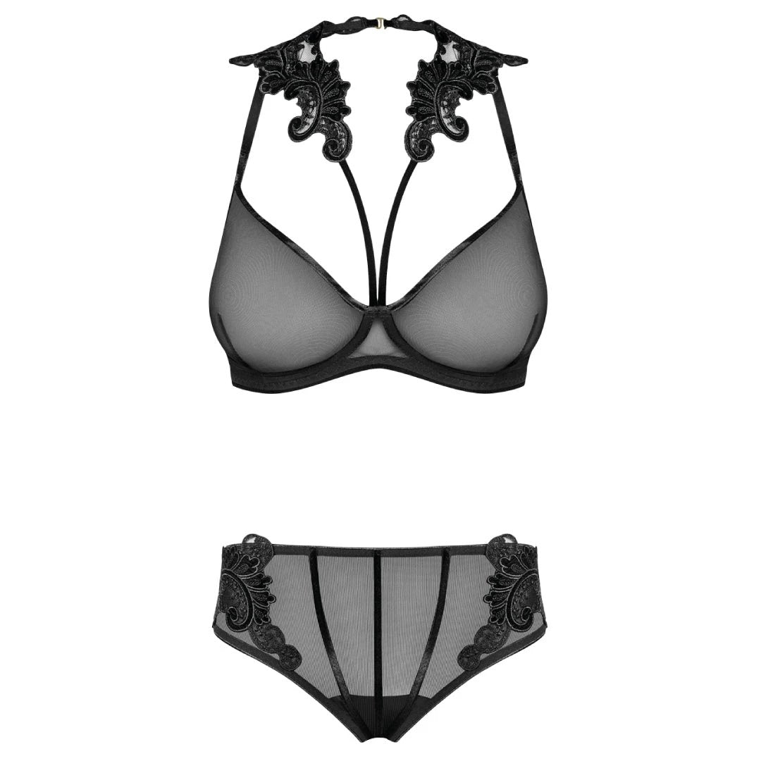 Sexy Sheer Demi Bra & Mesh Bikini Panty Set Majesty by NOIR HANDMADE