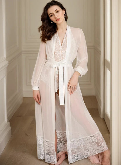 Clara Veil Sheer Lace Robe & Bodysuit Set