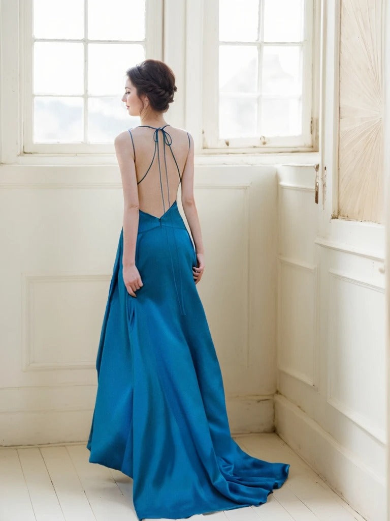 Evening Current Backless Satin Slit Gown