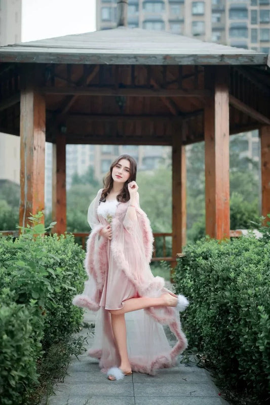 Featherlight Reverie Tulle Robe and Nightgown Set
