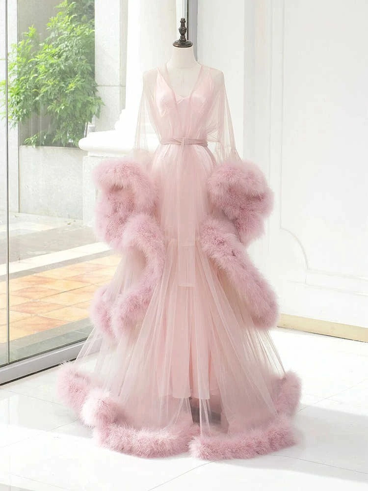 Featherlight Reverie Tulle Robe and Nightgown Set
