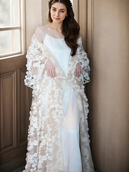 Fleurine Garden Dimensional Floral Lace Bridal Robe