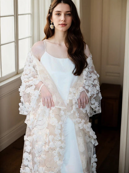 Fleurine Garden Dimensional Floral Lace Bridal Robe