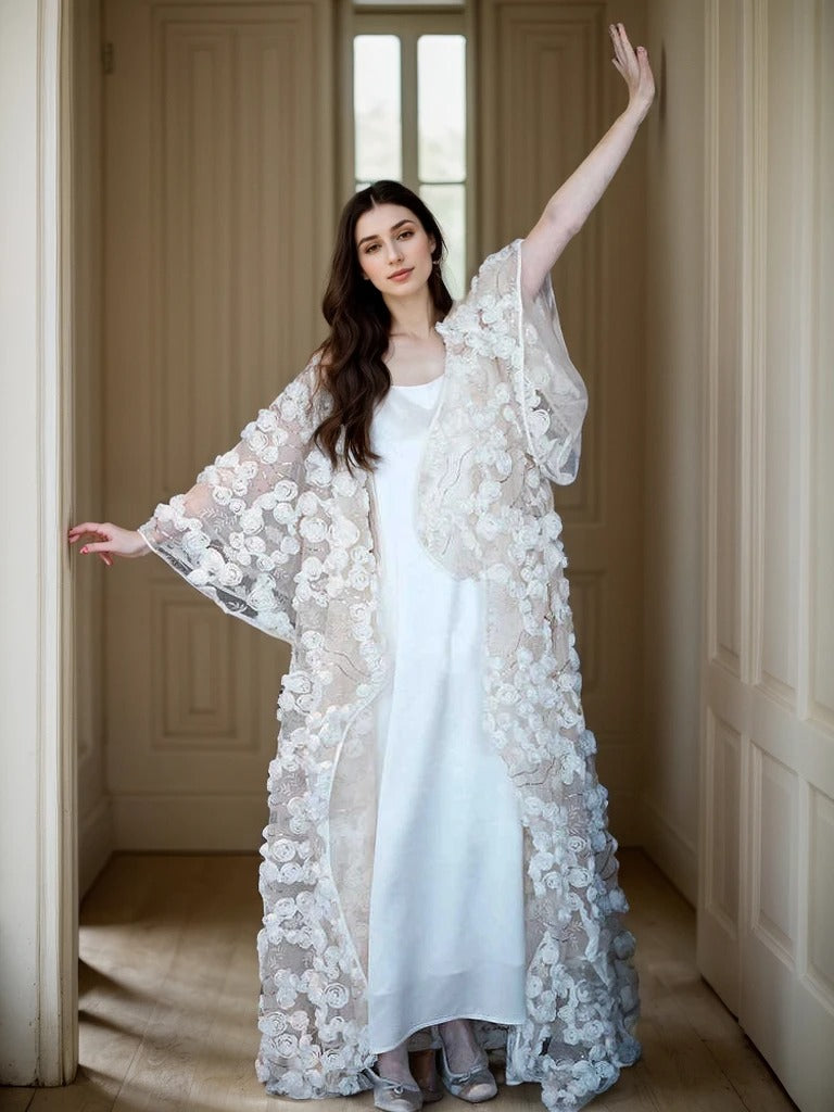 Fleurine Garden Dimensional Floral Lace Bridal Robe