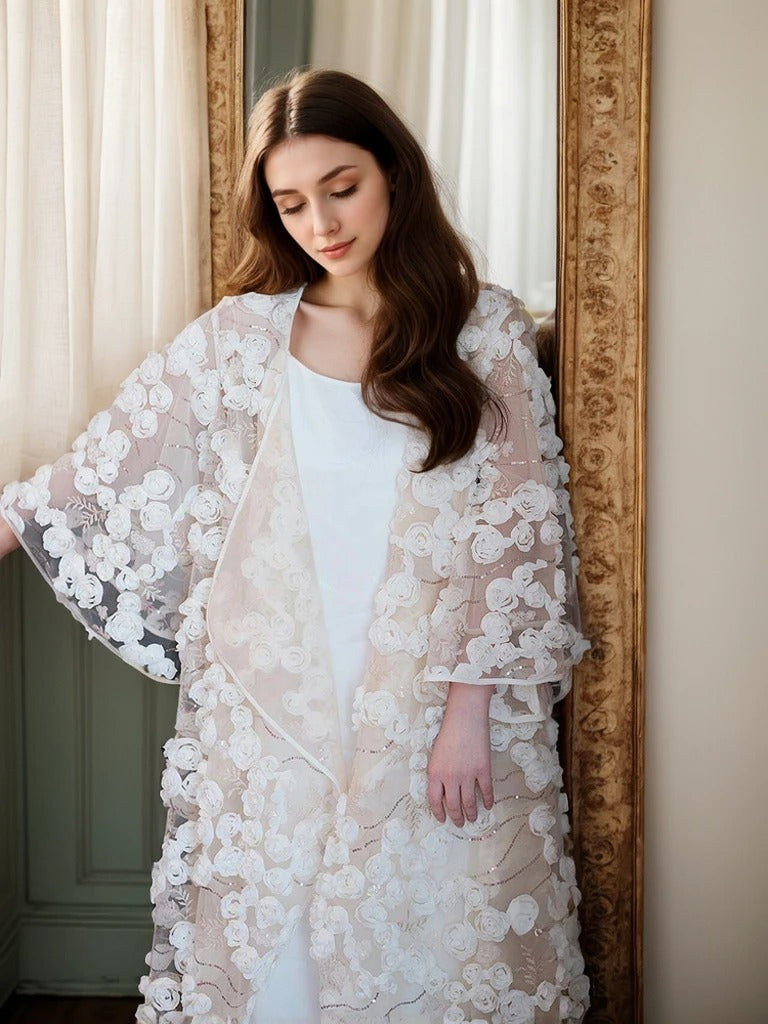 Fleurine Garden Dimensional Floral Lace Bridal Robe