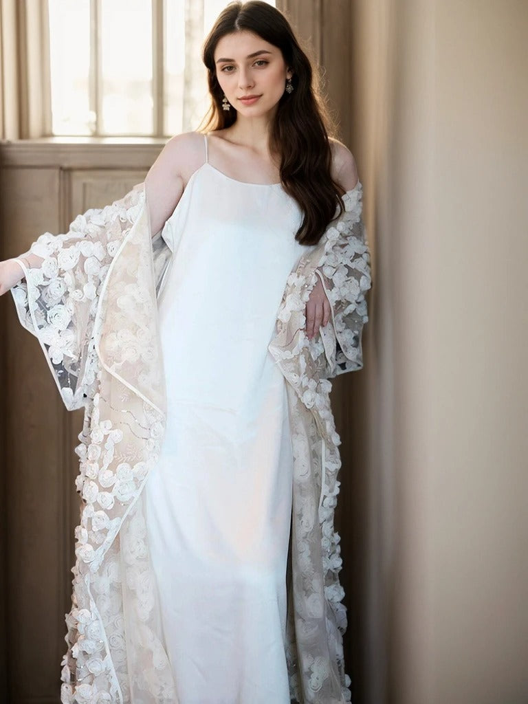 Fleurine Garden Dimensional Floral Lace Bridal Robe