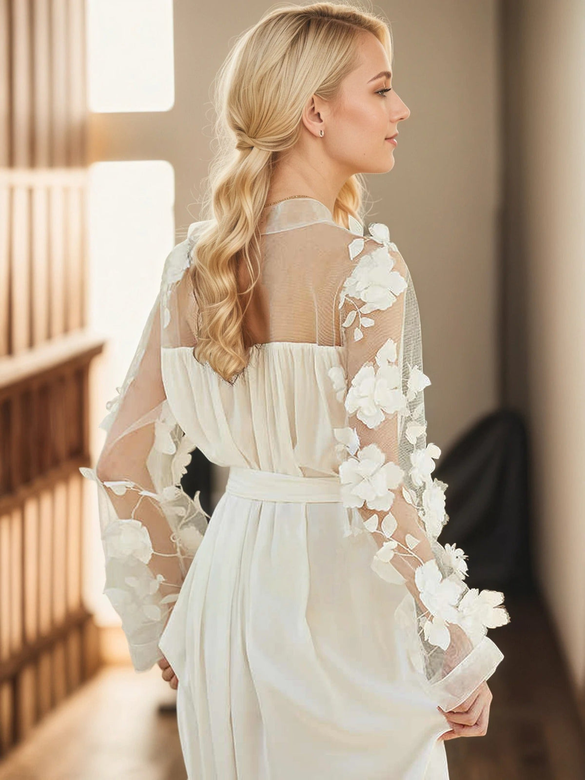 Fleurielle Bloom Floral-Applique Bridal Robe