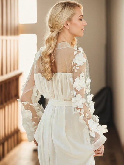 Fleurielle Bloom Floral-Applique Bridal Robe