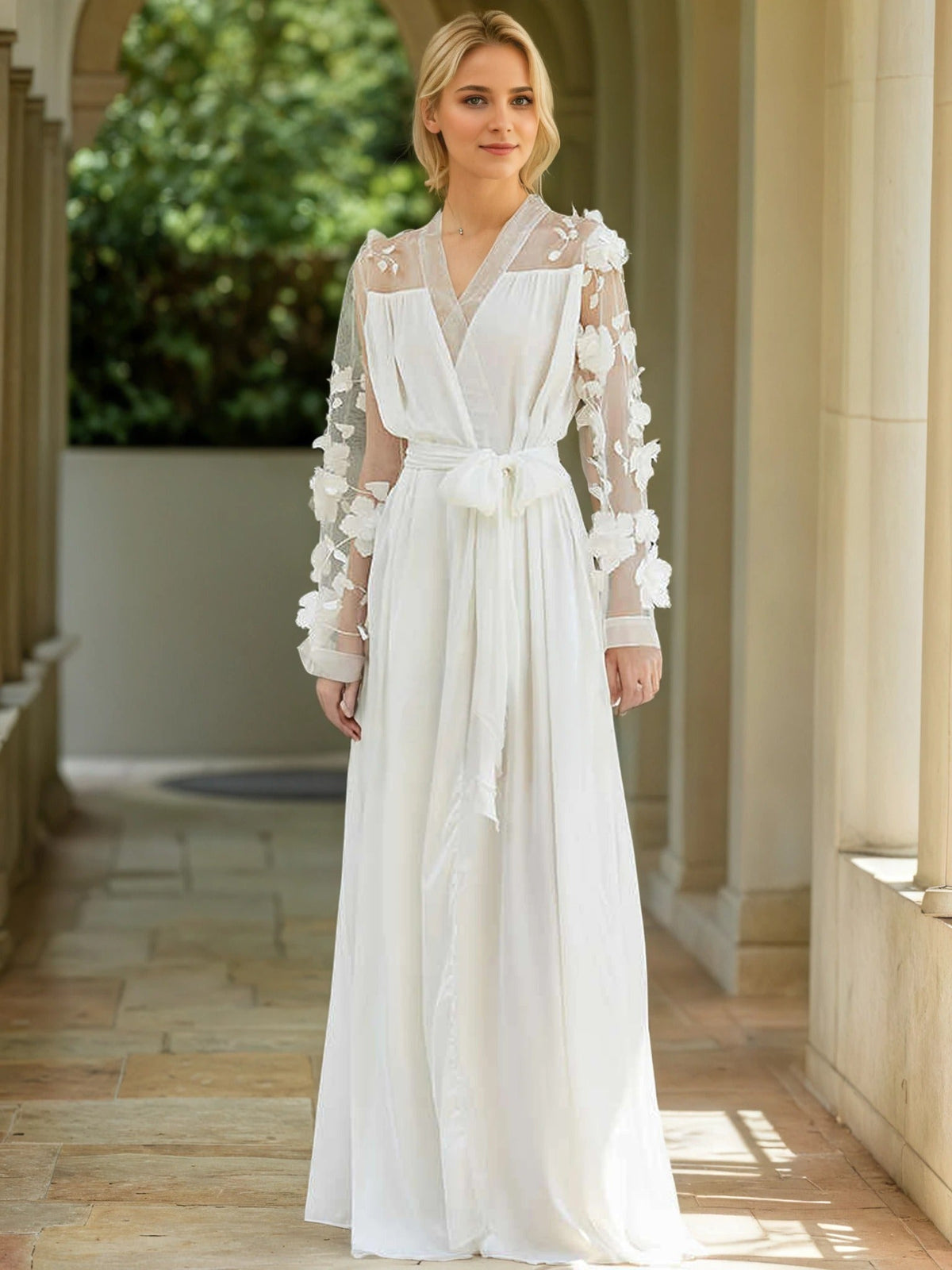 Fleurielle Bloom Floral-Applique Bridal Robe