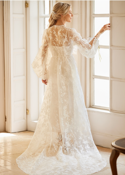 Mirella Heirloom Lace Bishop-Sleeve Bridal Robe