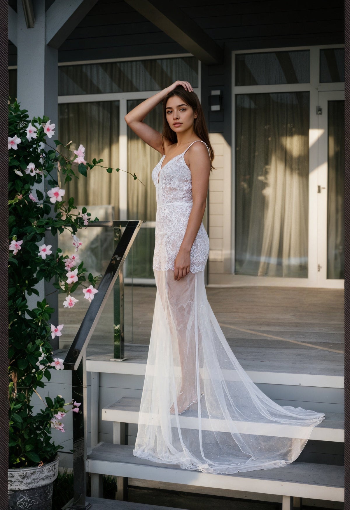 Aureline Veil Sheer Lace Boudoir Gown