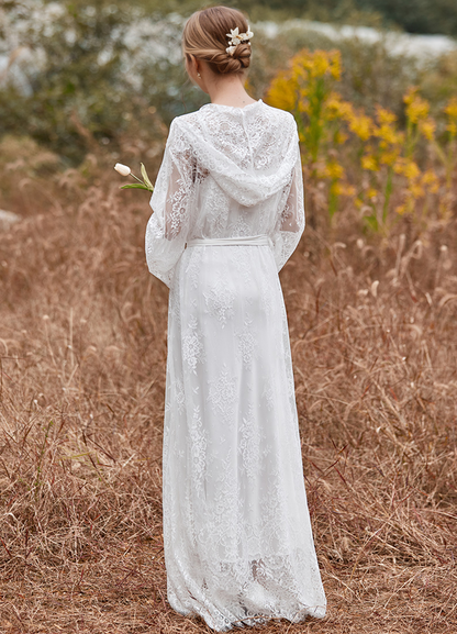 Elspeth Veil Hooded Lace Robe and Satin Slip Set