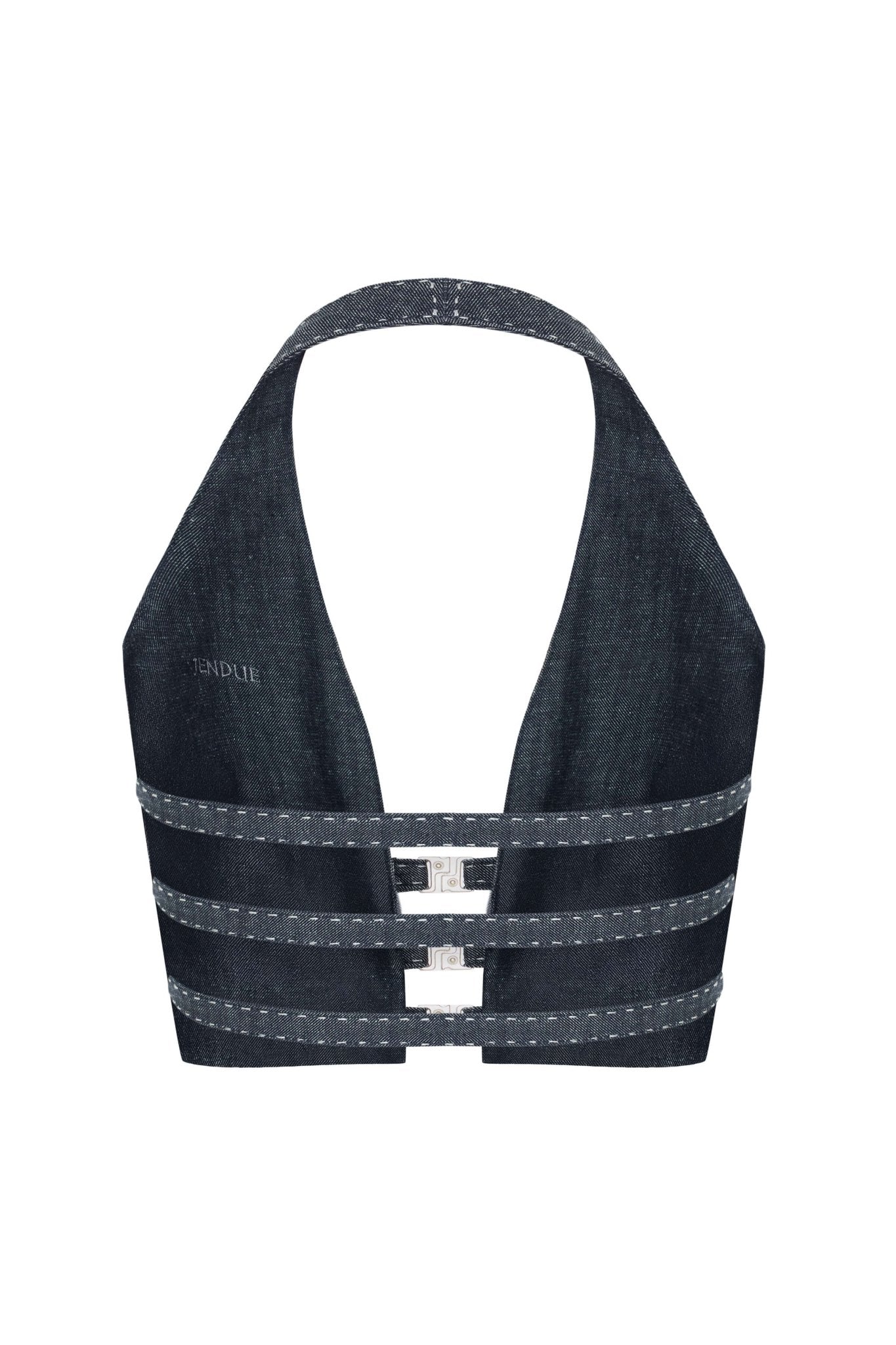 JENDUE Solen Crop - Denim Halter Top with Buckle Detail - Ansley Effect