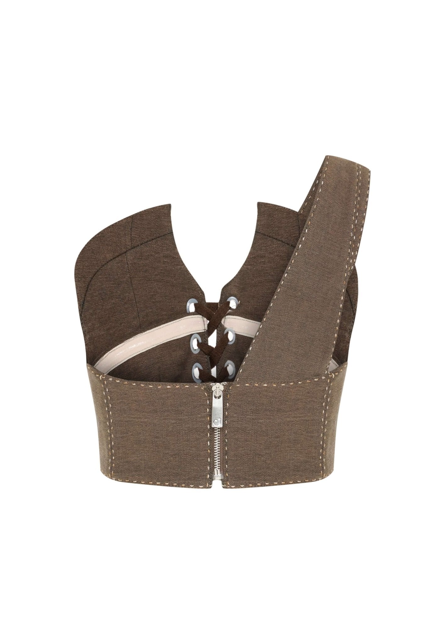 JENDUE Calen Crop Brown Lace - Up Canvas Corset Top - Ansley Effect