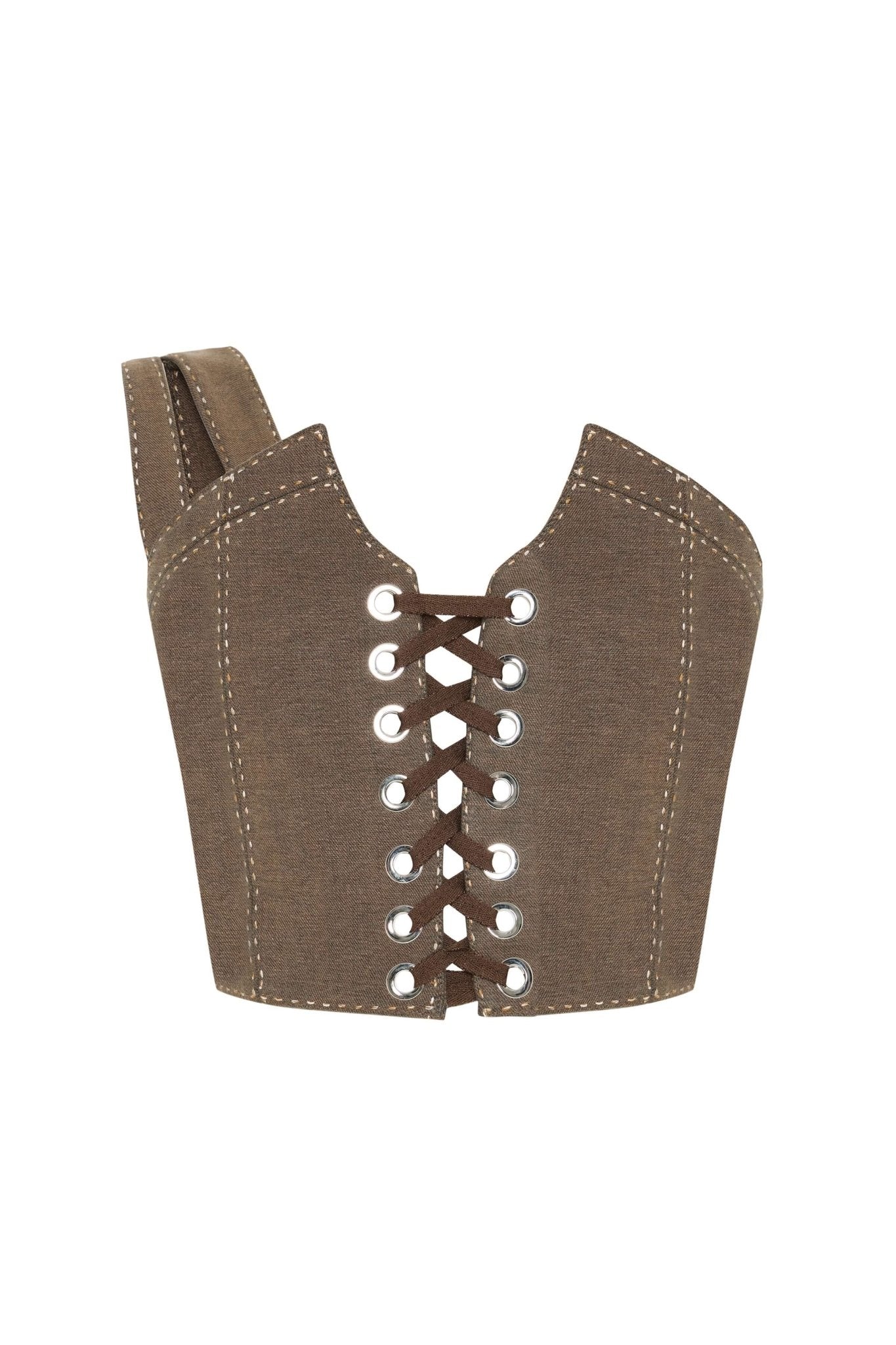 JENDUE Calen Crop Brown Lace - Up Canvas Corset Top - Ansley Effect