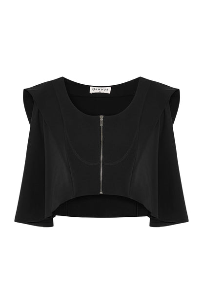 JENDUE Cècile Crop and Vest - Designer Zip-Up Bolero Top