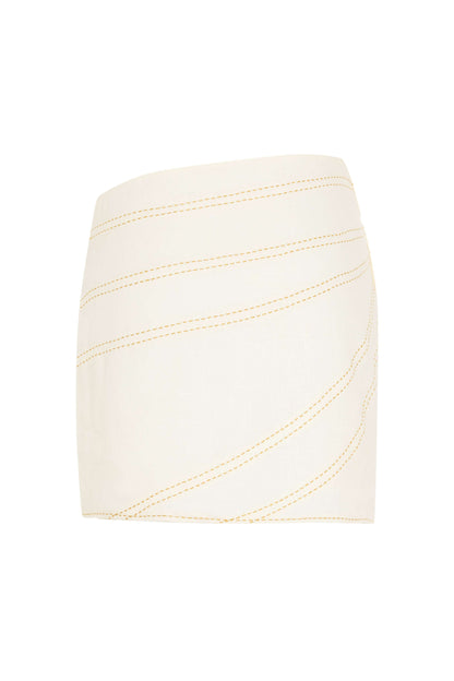 JENDUE Radiant Skirt - Linen Mini Skirt with Gold Stitching