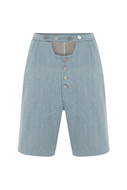 JENDUE Stormbringer Light Blue Denim Cut-Out Shorts