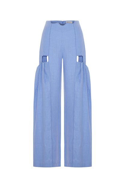 JENDUE Radiosa Sole Trousers - Linen Cut-Out Wide Leg Pants