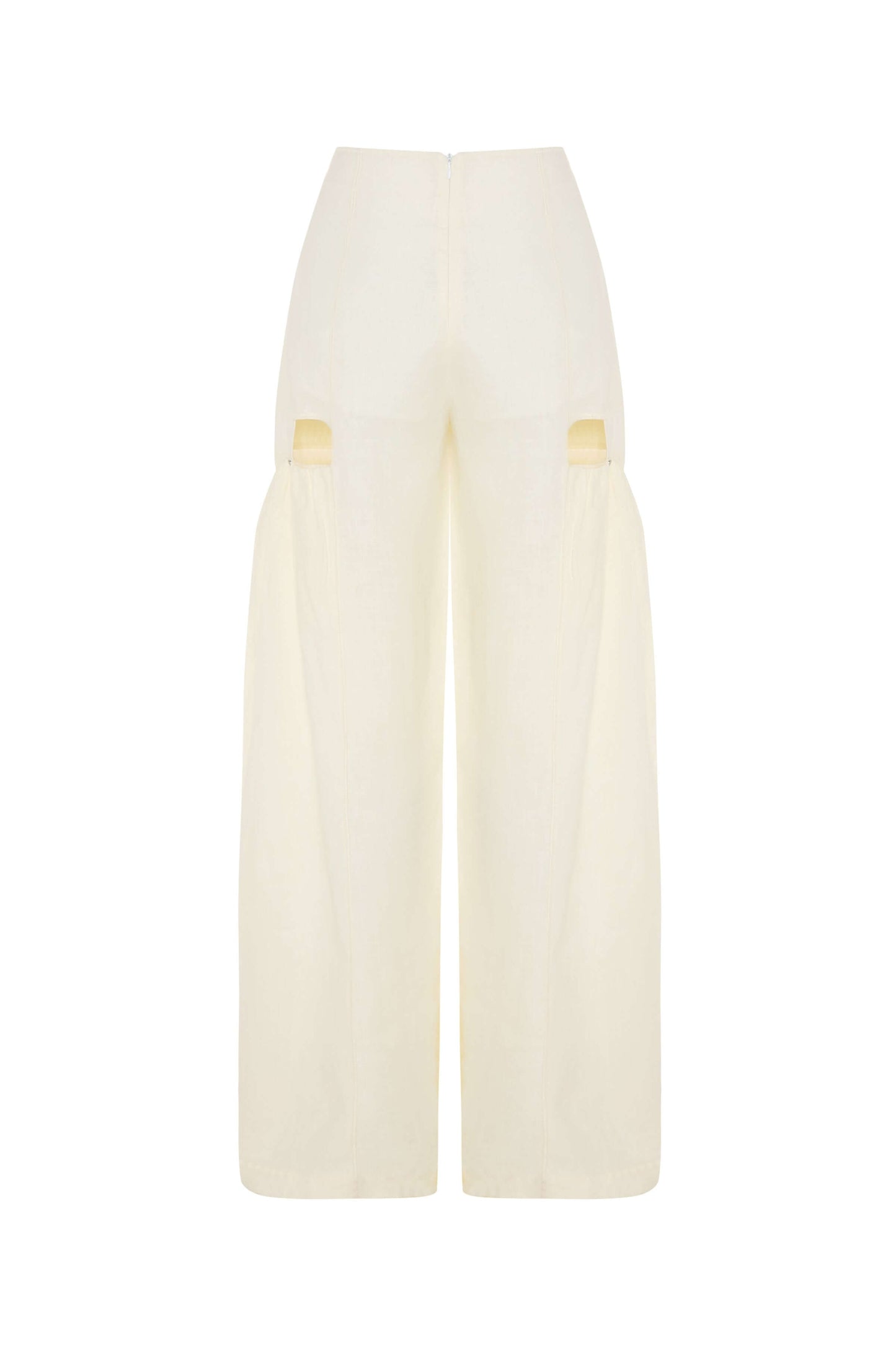 JENDUE Radiosa Sole Trousers - Linen Cut-Out Wide Leg Pants