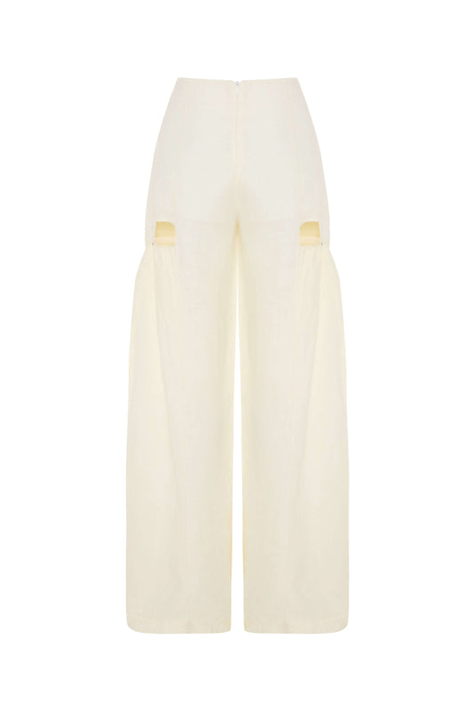JENDUE Radiosa Sole Trousers - Linen Cut-Out Wide Leg Pants
