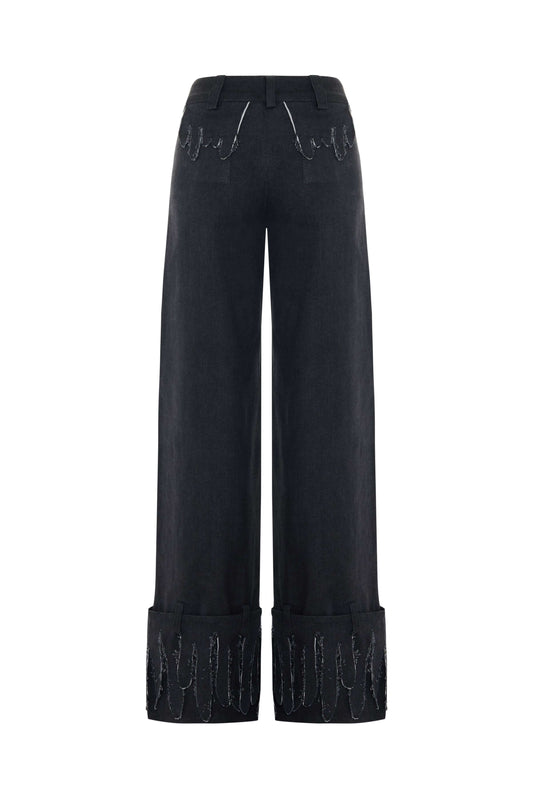 JENDUE Luciano Trousers - Wide-Leg Black Denim Pants