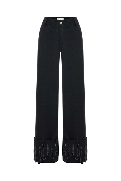 JENDUE Luciano Trousers - Wide-Leg Black Denim Pants